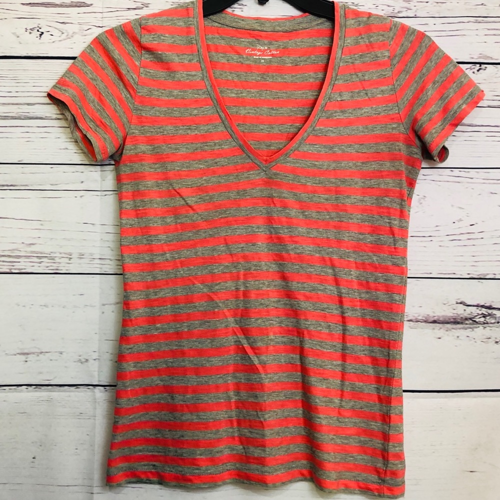 J. Crew Vintage Cotton Pink and Grey striped Top